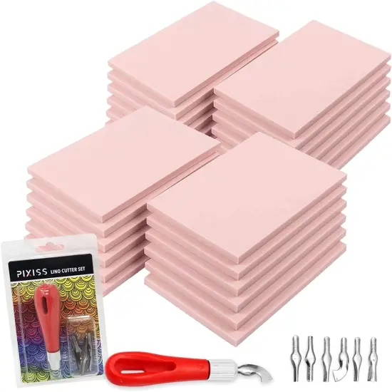 Pixiss Rubber Block Stamp Carving Kit with Cutter Tools, 25-Pack Carving Rubber Stamps {1}