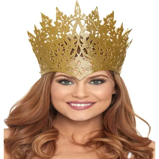 Women's Gold Glitter Die Cut Crown With Jewel Accent Costume Accessory {1}