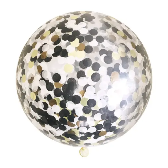 Jumbo Confetti Balloon - Black, White & Gold {1}