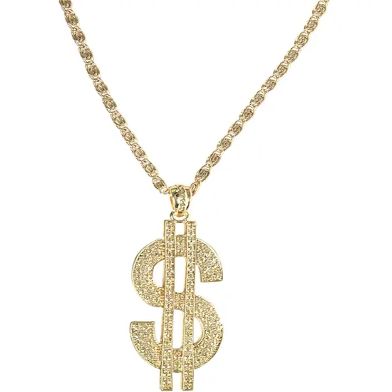 Jumbo Gold Metal Gangster Dollar Sign Necklace Costume Accessory {1}