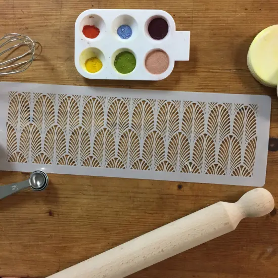 Great Gatsby Fan Cake Stencil Side | C940 by Designer Stencils | Stencils for Royal Icing, Airbrush, Dusting Powder | {2}