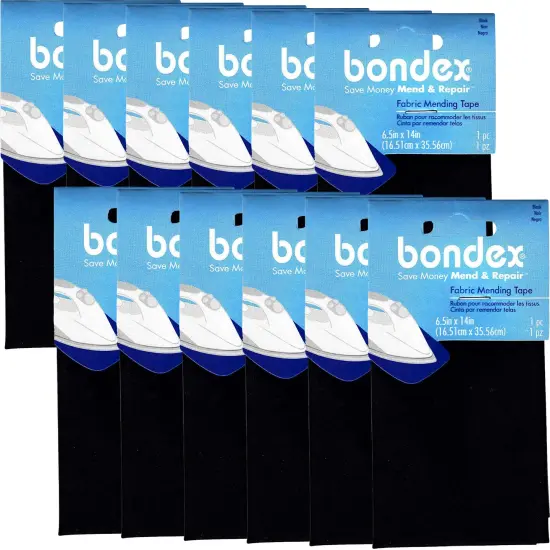 Multipack of 12 - Bondex Iron-On Mending Fabric 6.5"X14"-Black {1}