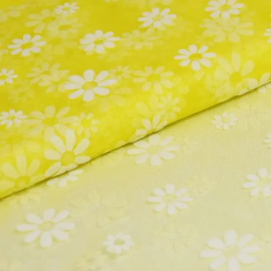 Premium Flocked Daisy Tulle Fabric Bolt of 54" X 10 Yards Yellow {3}