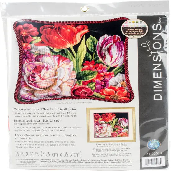 Dimensions Needlepoint Kit 14"X14"-Bouquet On Black Stitched In Thread {1}