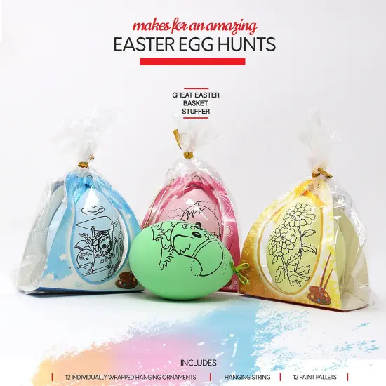 12 Pack Easter Egg Ornaments Paint Craft For Kids- Easter Basket Fillers, Party Favors, Painting Eggs Easter Gift {2}