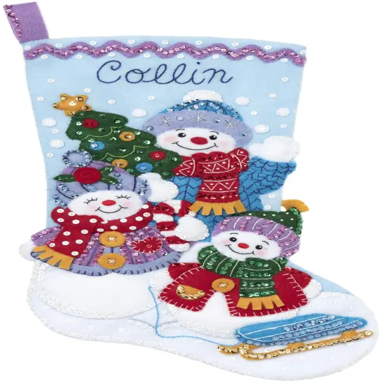 Bucilla Felt Stocking Applique Kit 18" Long-Snow Family Portrait {1}