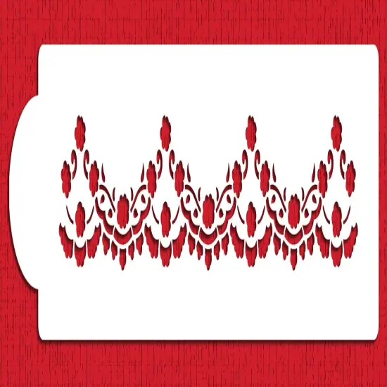 Scallop Cake Stencil Border by Zoe Clark | Cake Decorating Tools | Baking Stencils for Royal Icing, Airbrush, Dusting Powder | Reusable Plastic Food Grade Stencil for Cakes | Easy to Use & Clean Cake Stencil | C972 by Designer Stencils {1}