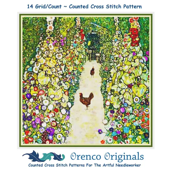 Symbolist Artist Klimt's Garden Chickens Counted Cross Stitch Chart Pattern {1}