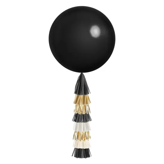 Jumbo Balloon & Tassel Tail - Black, White & Gold {1}