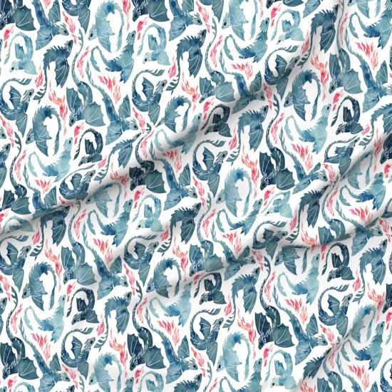 Various Fabrics by the Yard or Fat Quarter Whimsical Dragons Watercolor Mystical Fantasy Cute Flying Fire Breathing Custom Printed Fabric by Spoonflower {6}