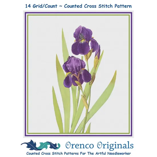 Bearded Iris Flower Inspired by Pierre-Joseph Redoute Counted Cross Stitch Pattern {1}