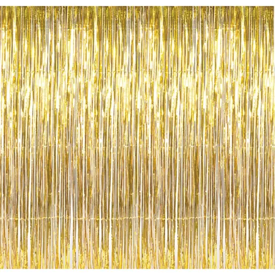 3' x 8' Gold Tinsel Foil Fringe Door Window Curtain Party Decoration {1}