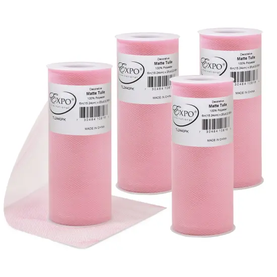 Pack of 4 Decorative Matte Tulle Spool of 6 Inch X 25 Yards Pink {1}
