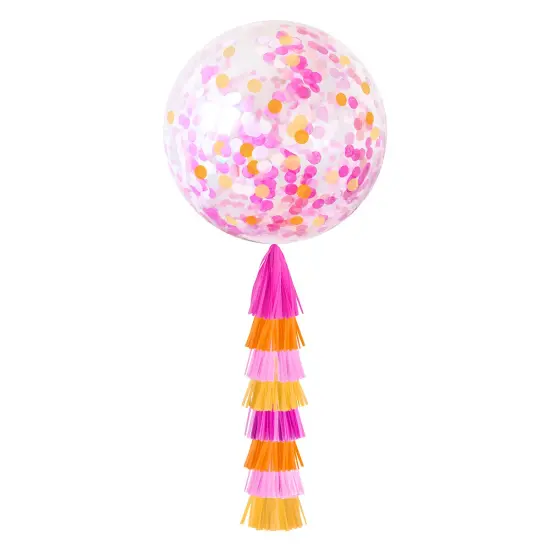 Jumbo Confetti Balloon & Tassel Tail - Pink Grapefruit (Pink & Orange) {1}