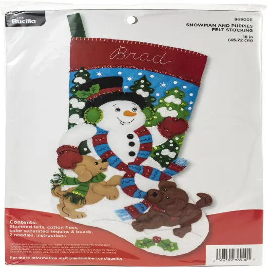 Bucilla Felt Stocking Applique Kit 18" Long-Snowman & Puppies {1}