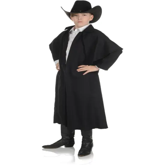 Child's Wild West Cowboy Outlaw Black Duster Coat Costume {1}