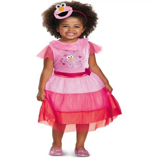 Girls Classic Sesame Street Elmo Pink Dress With Headband Costume {1}