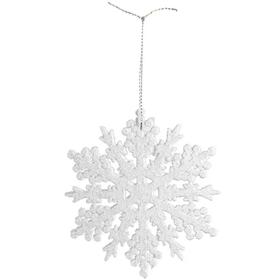 Ornativity Glitter Snowflake Ornaments - Holiday Wedding Plastic Sparkling Hanging Snowflakes Pack of 24 Gold {5}