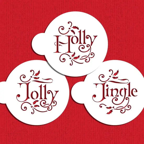 Holly, Jolly and Jingle Cookie Stencil Set | C978 by Designer Stencils | Cookie Decorating Tools | Baking Stencils for Royal Icing, Airbrush, Dusting Powder | Reusable Plastic Food Grade Stencil for Cookies | Easy to Use & Clean Cookie Stencil {4}