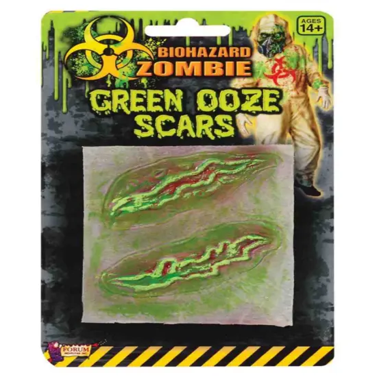 2 Green Biohazard Zombie Slash Scars Costume Latex Wound Prosthetics {1}