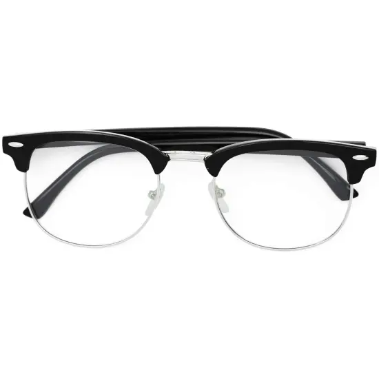 Clear Lens Costume Glasses - Non Prescription Horn Rimmed Fake Club Eyeglasses for Adults and Children Black {5}