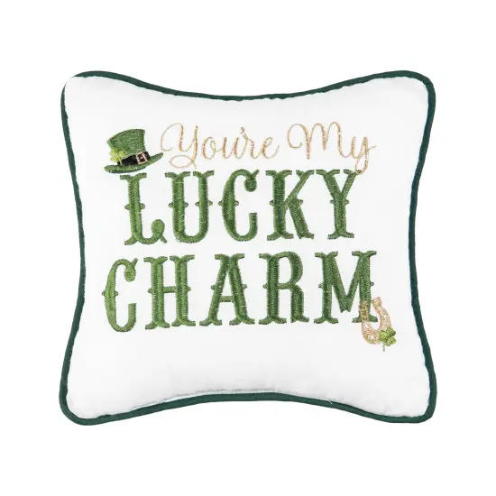 St. Patrick's Day "You're My Lucky Charm" Embroidered Small/Petite Accent Pillow, 10" x 10" {1}
