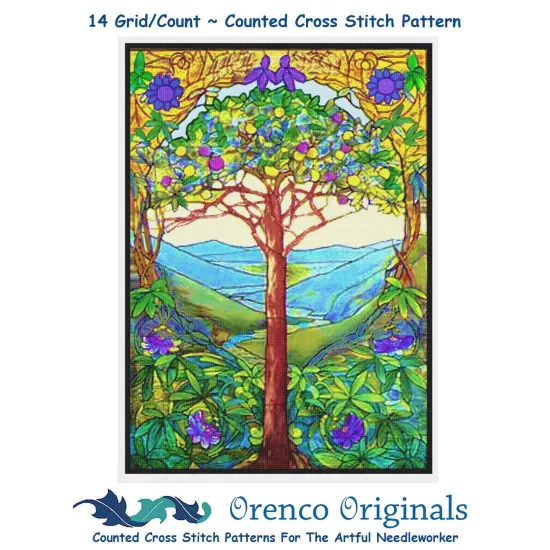 The Tree of Life inspired by Louis Comfort Tiffany Counted Cross Stitch Pattern {1}