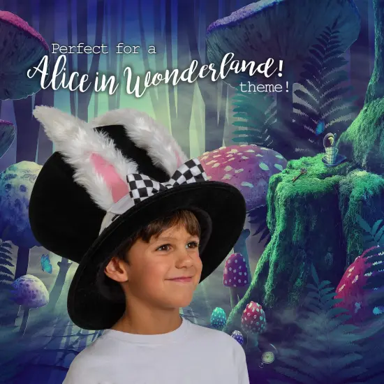 White Rabbit Top Hat - Bunny Rabbits Dress Up Costume Hat with Ears for Adults and Children {4}