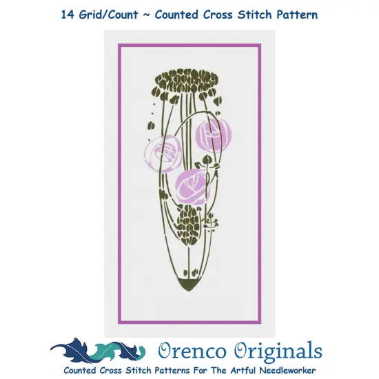 Art Nouveau Charles Mackintosh Lavender Rose Counted Cross Stitch Chart Pattern {1}
