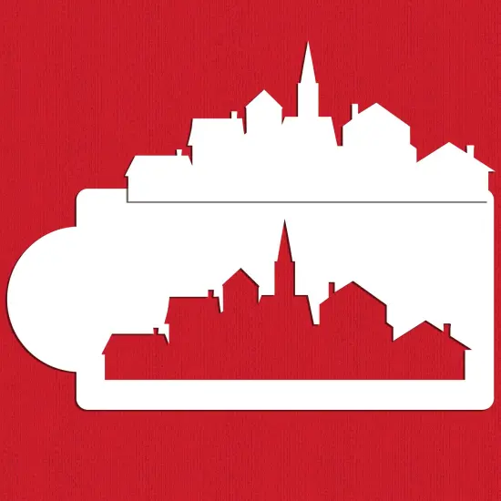 Village Silhouette Cake Stencil | C982 by Designer Stencils | Cake Decorating Tools | Baking Stencils for Royal Icing, Airbrush, Dusting Powder | Reusable Plastic Food Grade Stencil for Cakes | Easy to Use & Clean Cake Stencil {2}