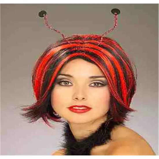 Adult Black and Red Lady Bug Costume Striped Wig With Antennae {1}