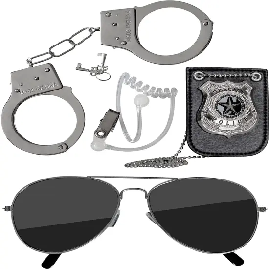 Kids Spy Set Accessories - Cool Spy Gadgets Equipment for Detective Costumes with Sunglasses, Ear Piece, Badge, and Handcuffs {1}