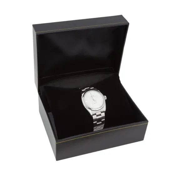 5 Inch Black Leatherette Cartier Style Watch Box with Plush Black Pillow {1}