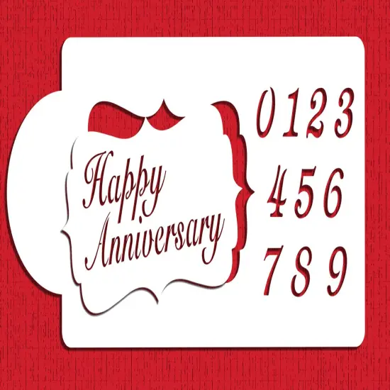 Happy Anniversary Plaque Cake Stencil | C892 by Designer Stencils | Stencils for Royal Icing, Airbrush, Dusting Powder | {1}