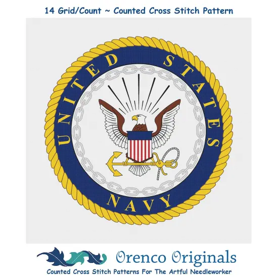 US American Navy Crest Insignia Emblem Counted Cross Stitch Chart Pattern {1}