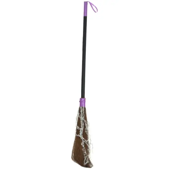Straight Witch Broom With Silver Tinsel Costume Accessory {1}