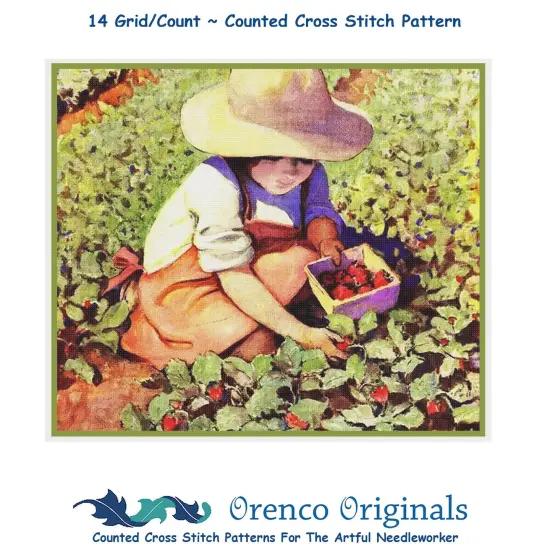 A Girl Picking Strawberries Jessie Willcox Smith Counted Cross Stitch Pattern {1}
