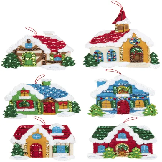 Bucilla Felt Ornaments Applique Kit Set Of 6-Christmas Village {1}