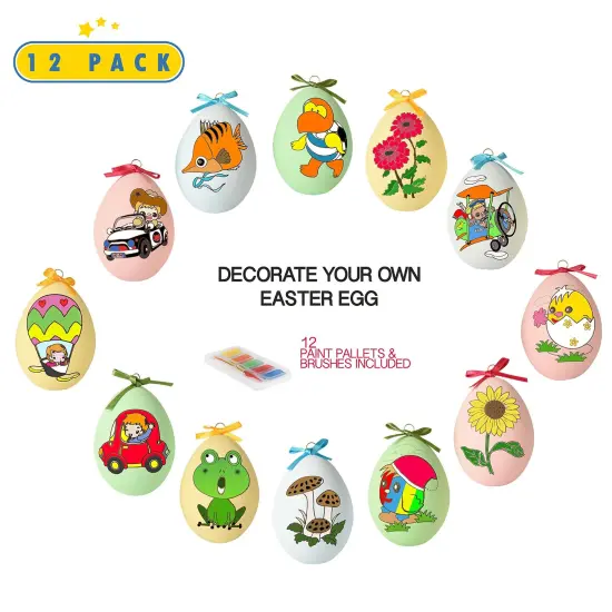 12 Pack Easter Egg Ornaments Paint Craft For Kids- Easter Basket Fillers, Party Favors, Painting Eggs Easter Gift {1}