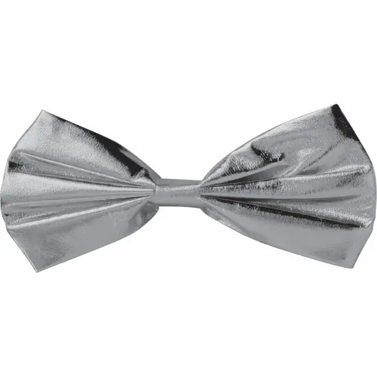 Roaring 20s Vintage Hollywood Deluxe Silver Lame Shiny Costume Bow Tie {1}