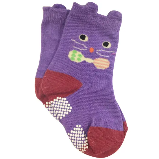 Wrapables Peek A Boo Animal Non-Skid Toddler Socks (Set of 6), Cat and Duck Large {6}
