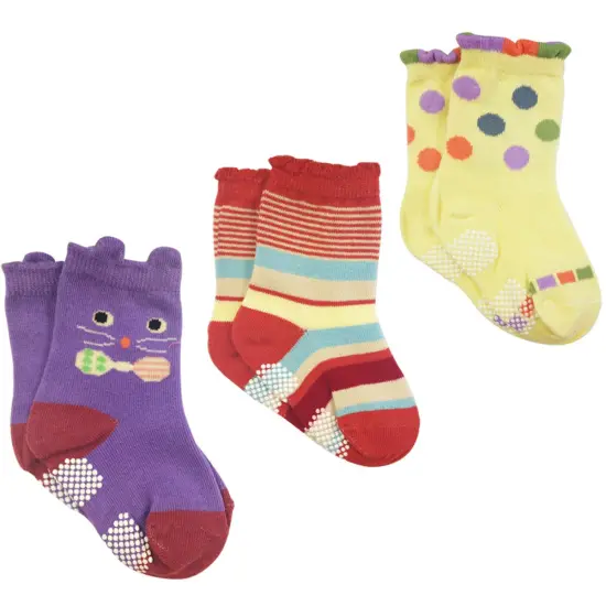 Wrapables Peek A Boo Animal Non-Skid Toddler Socks (Set of 3), Cat Large {1}