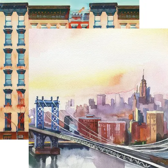 New York City Watercolor 12 x 12 Scrapbook Paper Set {4}
