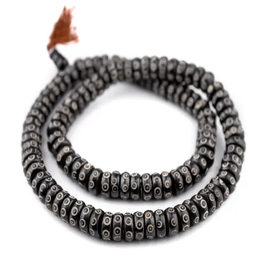 The Bead Chest Black Carved Eye Disk Bone Mala Beads (12mm) {3}