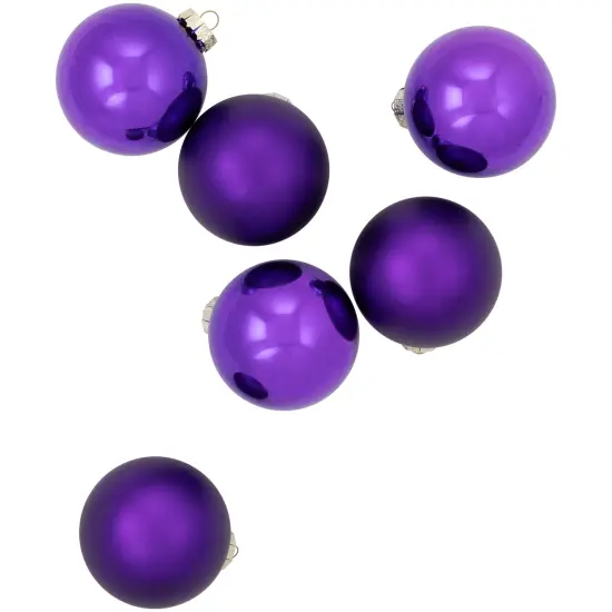 Northlight 2-Finish Christmas Glass Ball Ornaments - 3.25" (80mm) - Purple - 6ct {7}