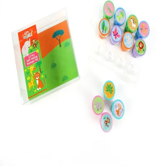 TINYMILLS 12 Pcs Safari Jungle Animals Stamp Kit for Kids Self Inking Stamps {3}