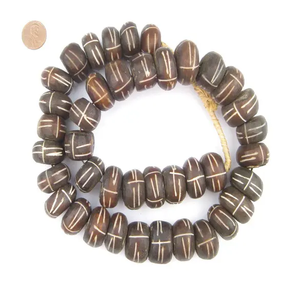 The Bead Chest Carved Brown Bone Beads - Full Strand of Fair Trade Artisanal African Beads (Tribal) {2}
