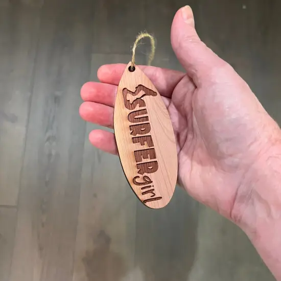 Surfer Girl Surfboard - Cedar Ornament {4}