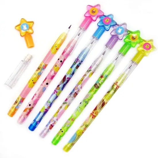 Tiny Mills 24 Pcs Multi Point Stackable Push Pencil Assortment with Eraser, Easter Basket Stuffer {3}