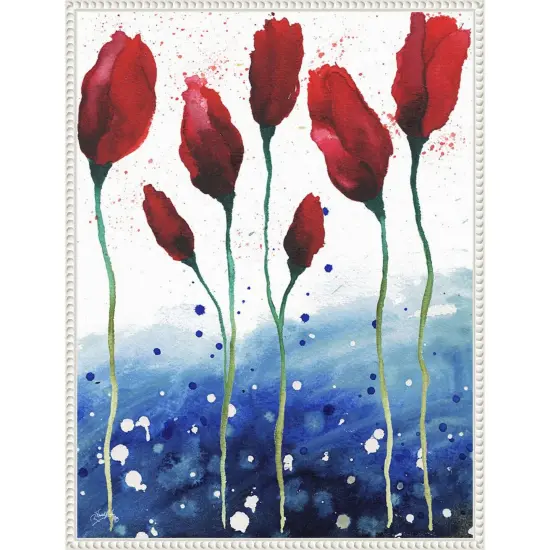 Patriotic Floral I by Elizabeth Medley 23-in. W x 30-in. H. Canvas Wall Art Print Framed in White {1}